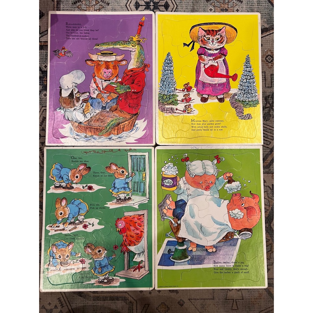 Vintage Richard Scarry's 4 Golden Book Mother Goose Frame Puzzles 1971 Complete